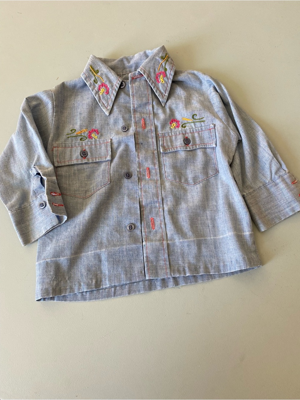 Vintage Garanimals 4T Chambray Button-Down Shirt with Embroidery